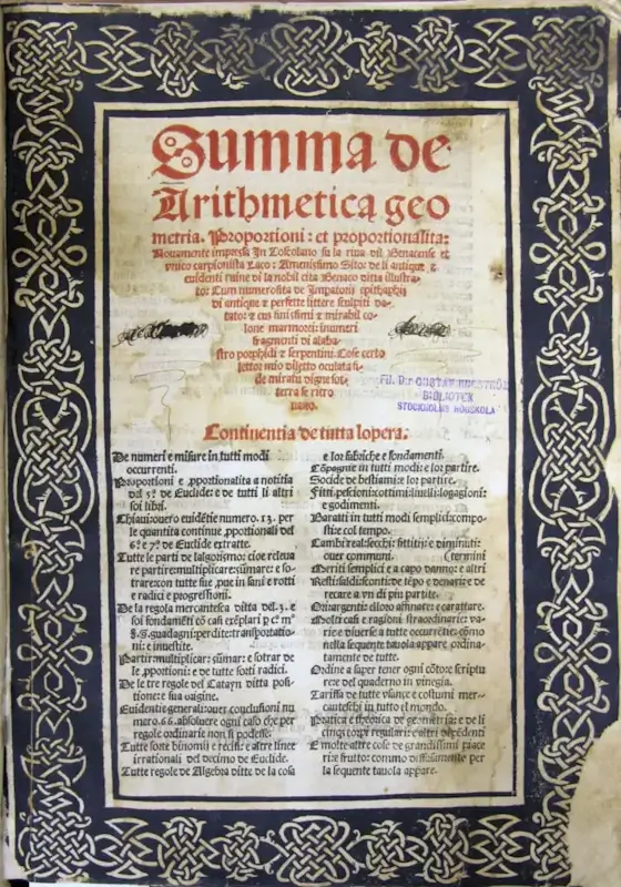 Summa de arithmetica, geometria, proportioni et proportionalita