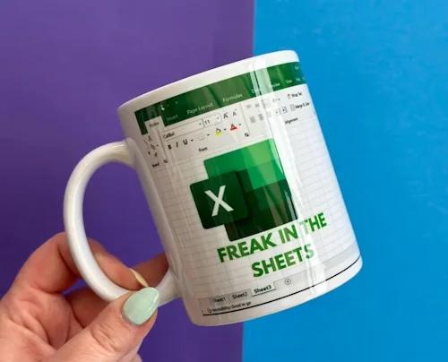 an excel themed mug